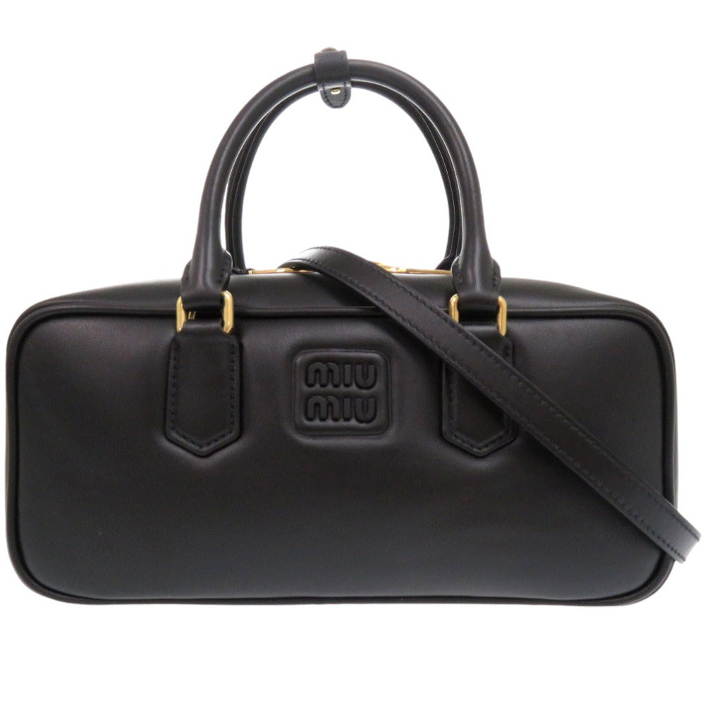 新品同様 ミュウミュウ アルカディ レザー 2Way ハンドバッグ SOFTY PADDED 5BB142 ブラック 0148【中古】MIUMIU