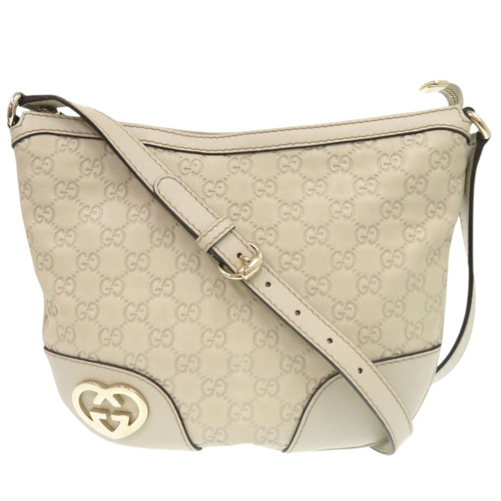 美品 グッチ ラブリー ハート 257072 グッチシマレザー アイボリー ショルダーバッグ 0195【中古】GUCCI