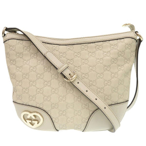 美品 グッチ ラブリー ハート 257072 グッチシマレザー アイボリー ショルダーバッグ 0195【中古】GUCCI