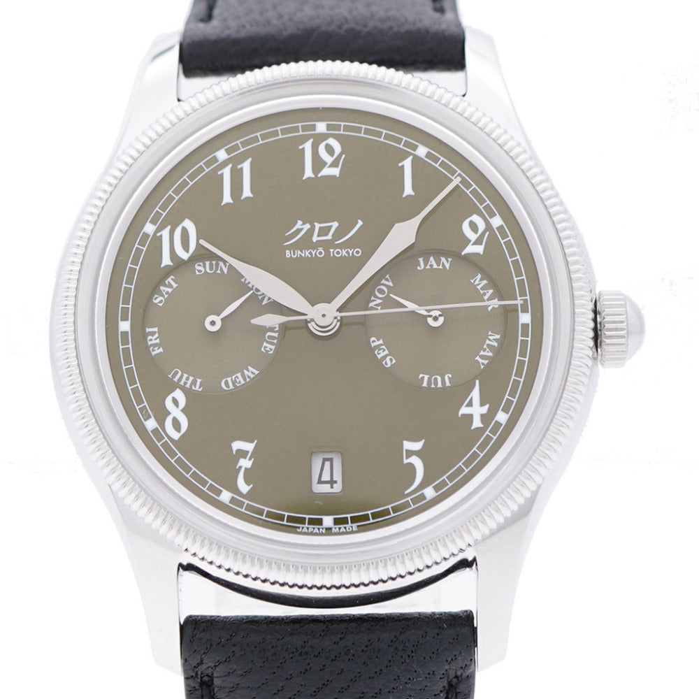 新品同様 クロノ ブンキョウ トウキョウ カランドリエ Type1 自動巻き 腕時計 SS/レザー カーキ文字盤 0218【中古】KURONO BUNKYO TOKYO メンズ