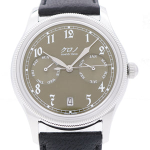 新品同様 クロノ ブンキョウ トウキョウ カランドリエ Type1 自動巻き 腕時計 SS/レザー カーキ文字盤 0218【中古】KURONO BUNKYO TOKYO メンズ