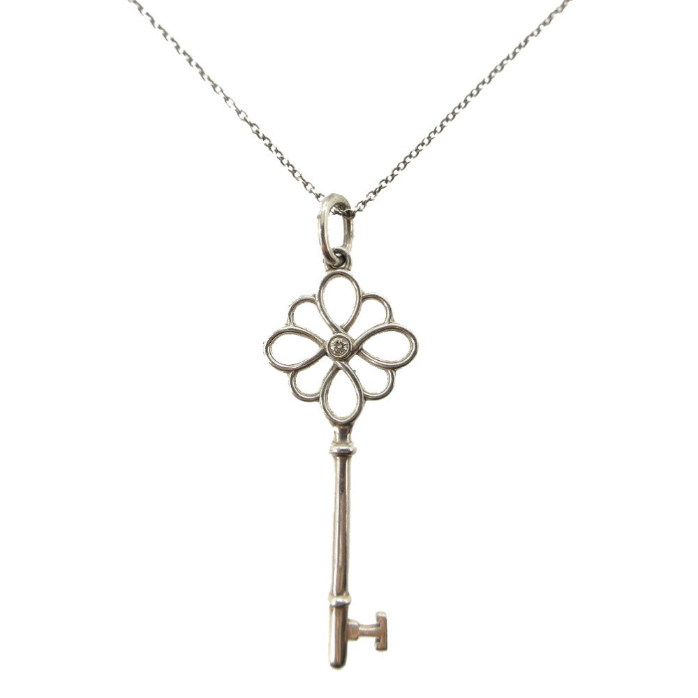 美品 ティファニー ノット キー 1Pダイヤ ネックレス シルバー925 シルバー 0276【中古】TIFFANY&Co.