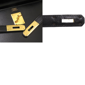 エルメス ケリー32 外縫い ボックスカーフ ブラック ゴールド金具 〇S刻印 ハンドバッグ 黒 0302 【中古】 HERMES