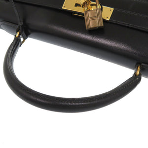 エルメス ケリー32 外縫い ボックスカーフ ブラック ゴールド金具 〇S刻印 ハンドバッグ 黒 0302 【中古】 HERMES