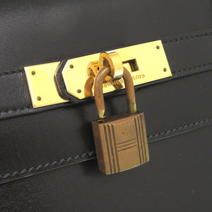 エルメス ケリー32 外縫い ボックスカーフ ブラック ゴールド金具 〇S刻印 ハンドバッグ 黒 0302 【中古】 HERMES