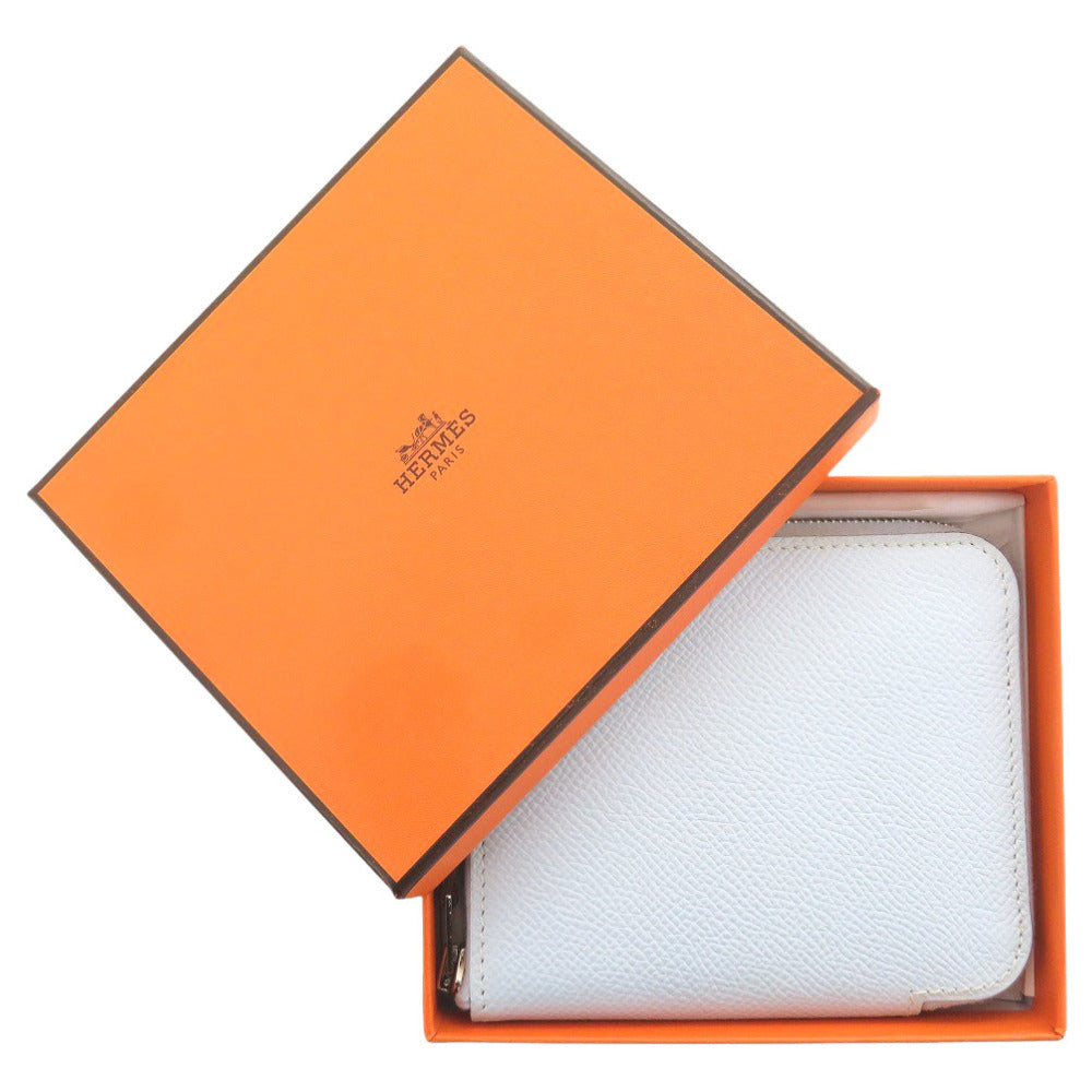 美品 エルメス アザップ シルクイン コンパクト ヴォーエプソン ブルーブリュム シルバー金具 Z刻印(2021年製) コインケース 財布 青 0340【中古】HERMES