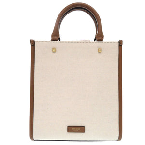 新品同様 ジミーチュウ アベニュー キャンバス レザー ベージュ ハンドバッグ トートバッグ 茶 0356 【中古】 JIMMY CHOO