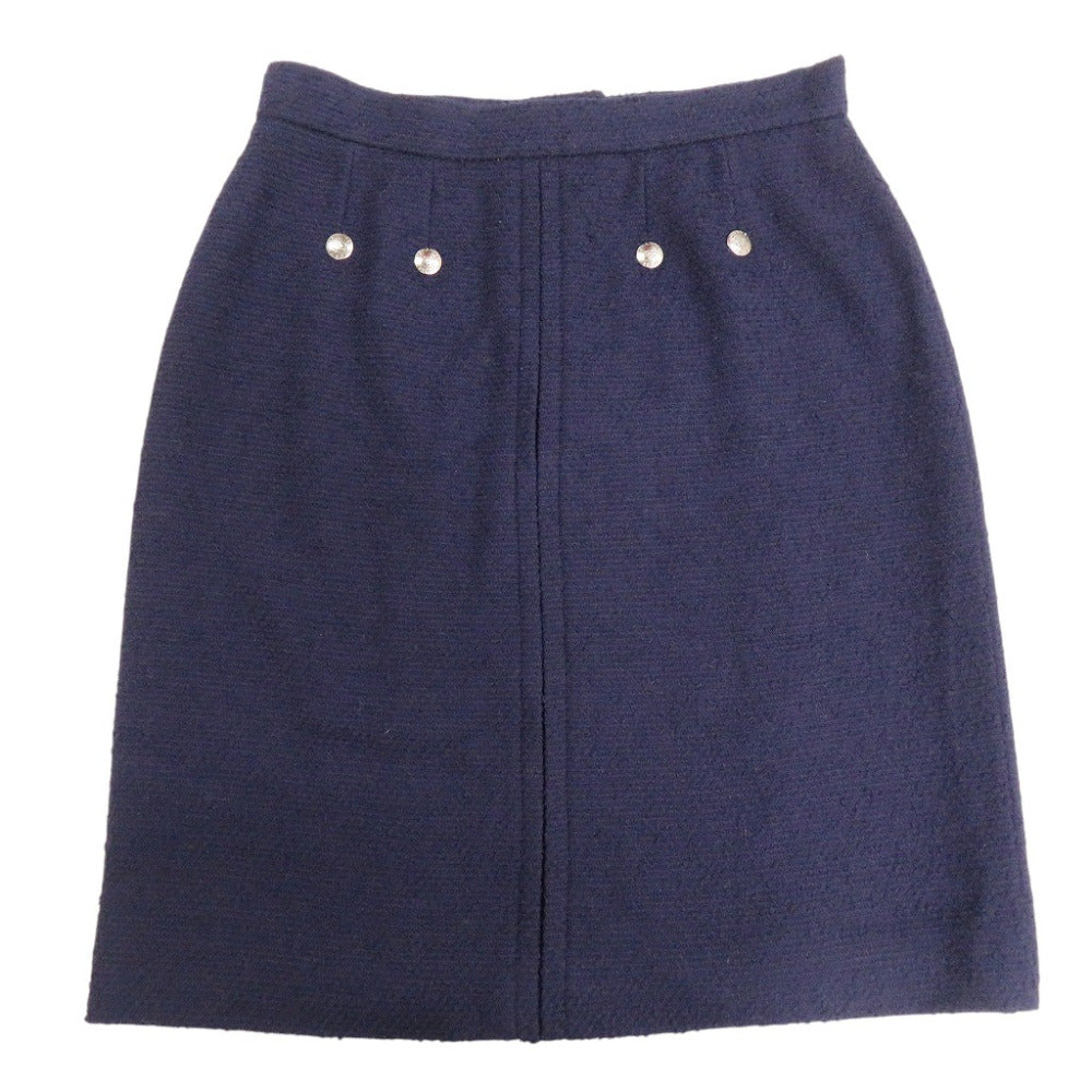 美品 シャネル 97A ツイード ウール ココボタン ココマーク ネイビー サイズ44 P09712V05945 スカート タイトスカート 0365【中古】CHANEL