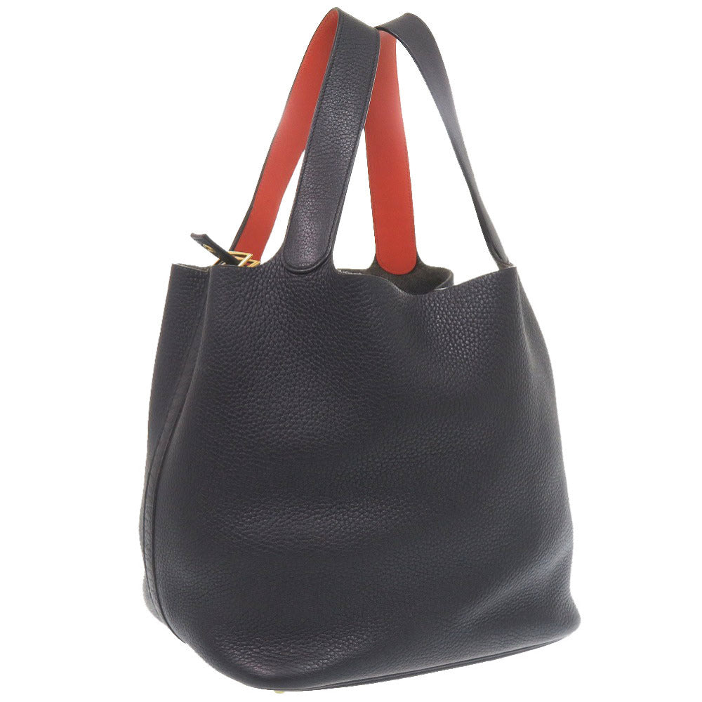 エルメス ピコタンロック エクラ GM トリヨンクレマンス ブルーニュイ オレンジポピー ゴールド金具 T刻印(2015年製) ハンドバッグ 紺 0374 【中古】 HERMES