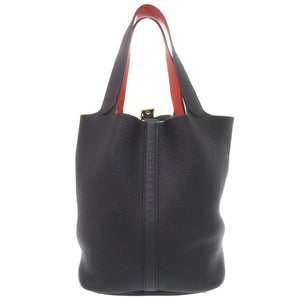 エルメス ピコタンロック エクラ GM トリヨンクレマンス ブルーニュイ オレンジポピー ゴールド金具 T刻印(2015年製) ハンドバッグ 紺 0374 【中古】 HERMES