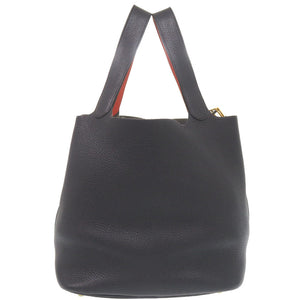 エルメス ピコタンロック エクラ GM トリヨンクレマンス ブルーニュイ オレンジポピー ゴールド金具 T刻印(2015年製) ハンドバッグ 紺 0374 【中古】 HERMES