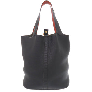 エルメス ピコタンロック エクラ GM トリヨンクレマンス ブルーニュイ オレンジポピー ゴールド金具 T刻印(2015年製) ハンドバッグ 紺 0374 【中古】 HERMES