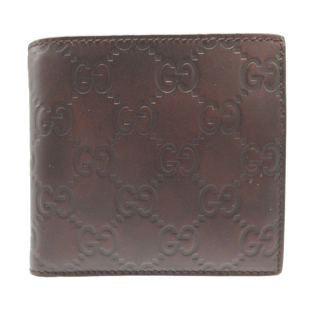 新品同様 グッチ グッチシマ 146223 レザー ブラウン 茶 2つ折り財布 財布 0400【中古】GUCCI