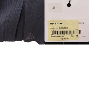 新品同様 エルメス ストライプ テーラードジャケット サイズ48 コットン プリーツ加工  734105H9 マリン 0438【中古】HERMES