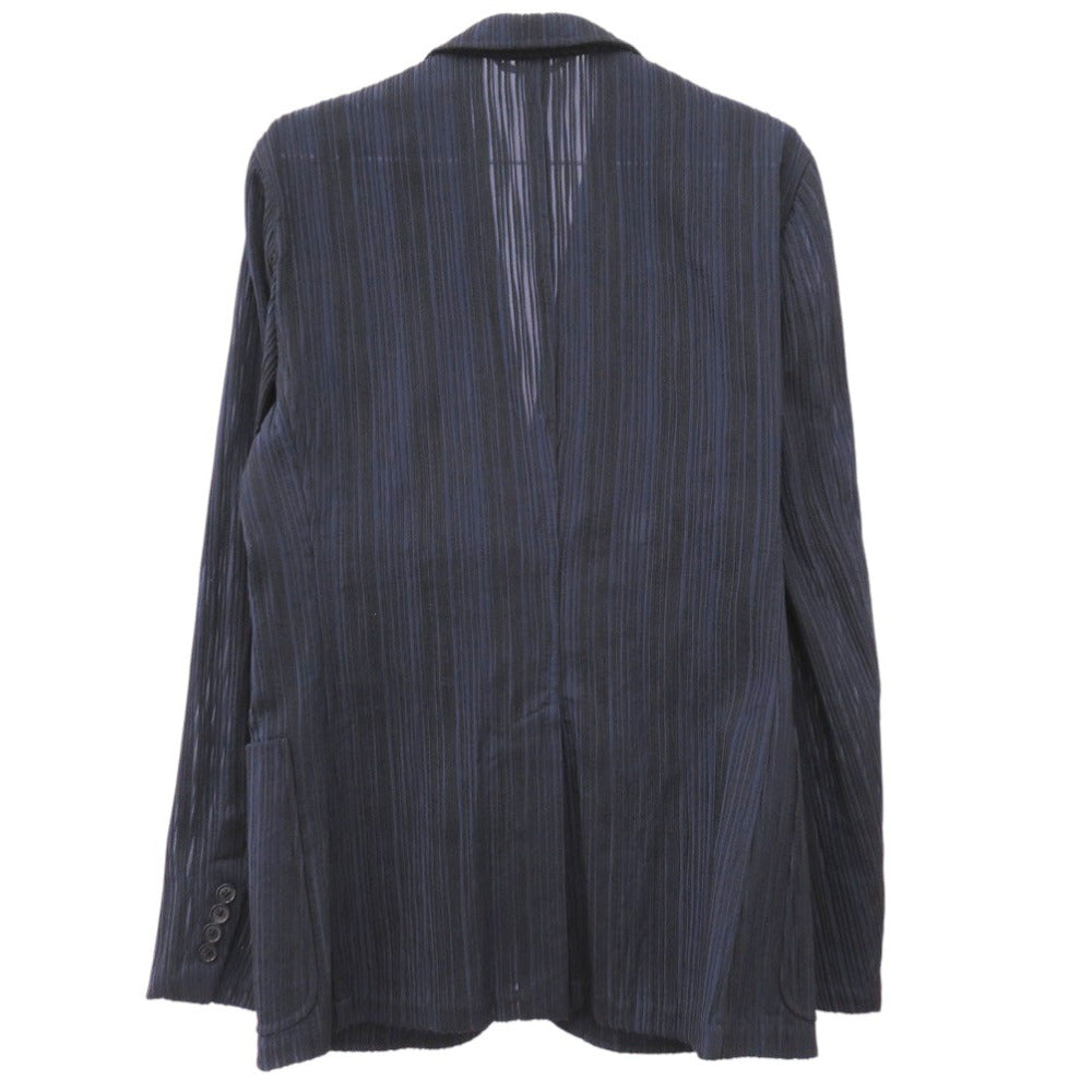 新品同様 エルメス ストライプ テーラードジャケット サイズ48 コットン プリーツ加工  734105H9 マリン 0438【中古】HERMES