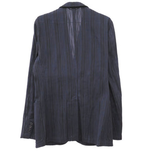 新品同様 エルメス ストライプ テーラードジャケット サイズ48 コットン プリーツ加工  734105H9 マリン 0438【中古】HERMES