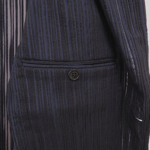 新品同様 エルメス ストライプ テーラードジャケット サイズ48 コットン プリーツ加工  734105H9 マリン 0438【中古】HERMES