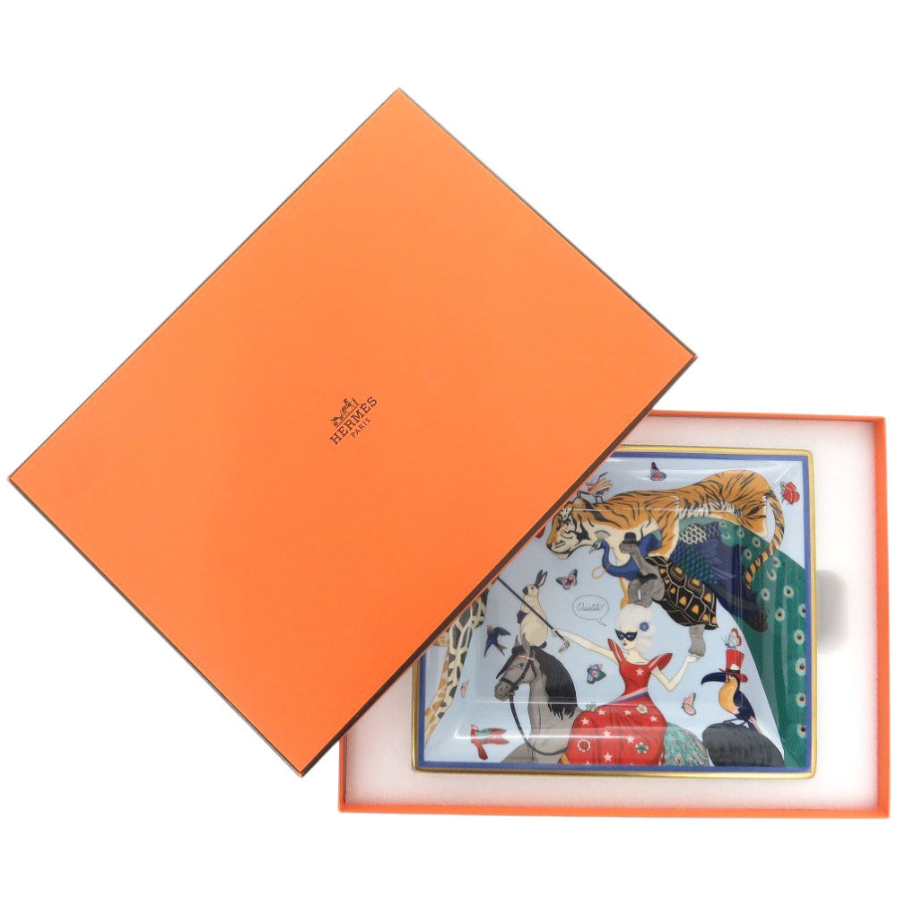 新品同様 エルメス エルメスストーリー アニマル柄 陶器 ブルー 食器 プレート 皿 青 0444【中古】HERMES