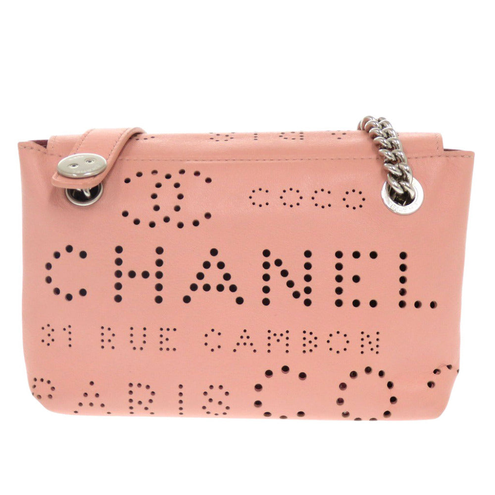 美品 シャネル パンチング レザー ピンク 27番台 シルバーチェーン ショルダーバッグ ココマーク 0449【中古】CHANEL