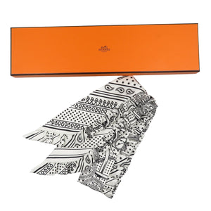 未使用 エルメス ツイリー フリル エプロン ドール シルク ホワイト ブラック 白 黒 スカーフ 0453【中古】HERMES