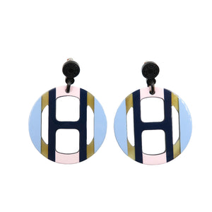 未使用 エルメス Hエキップ バッファローホーン ラッカー エキューム ネイビー ピアス 0471 【中古】HERMES