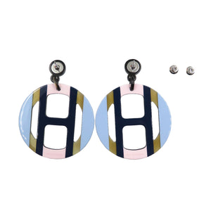 未使用 エルメス Hエキップ バッファローホーン ラッカー エキューム ネイビー ピアス 0471 【中古】HERMES