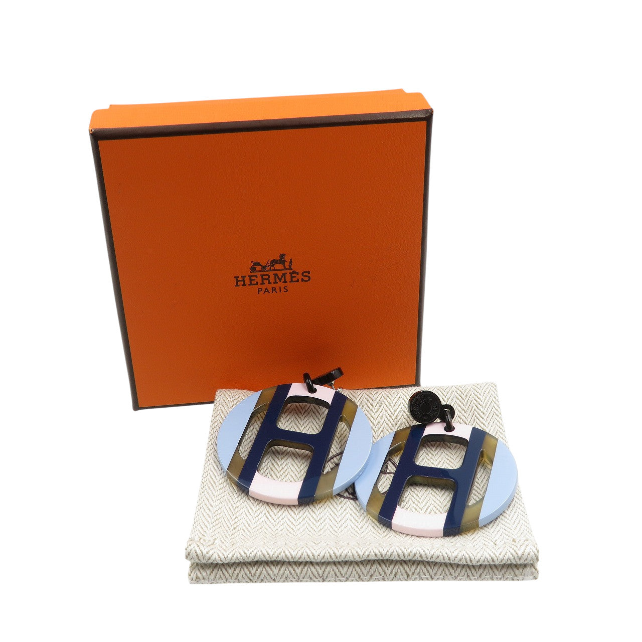 未使用 エルメス Hエキップ バッファローホーン ラッカー エキューム ネイビー ピアス 0471 【中古】HERMES