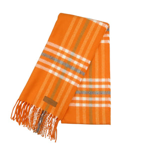 新品同様 エルメス チェック カシミヤ マンダリン エクリュ グリシン オレンジ マフラー ブランケット 0472【中古】HERMES