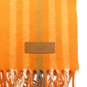 新品同様 エルメス チェック カシミヤ マンダリン エクリュ グリシン オレンジ マフラー ブランケット 0472【中古】HERMES