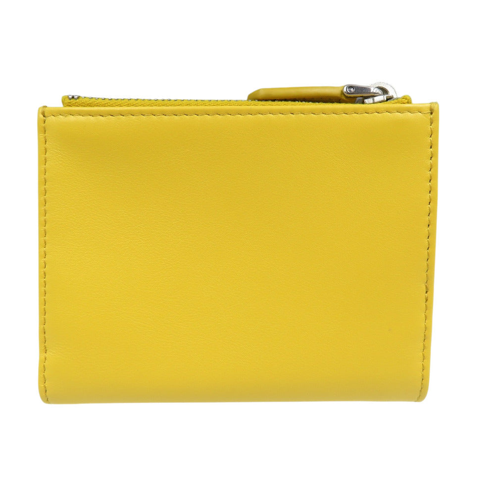 未使用 プラダ コンパクトウォレット 1ML050 レザー シルバー金具 イエロー 二つ折り財布 0473【中古】PRADA