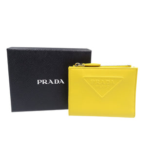 未使用 プラダ コンパクトウォレット 1ML050 レザー シルバー金具 イエロー 二つ折り財布 0473【中古】PRADA