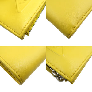 未使用 プラダ コンパクトウォレット 1ML050 レザー シルバー金具 イエロー 二つ折り財布 0473【中古】PRADA
