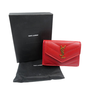 未使用 サンローランパリ タイニーウォレット 505118 レザー ゴールド金具 レッド 赤 三つ折り財布 0474【中古】SAINT LAURENT PARIS