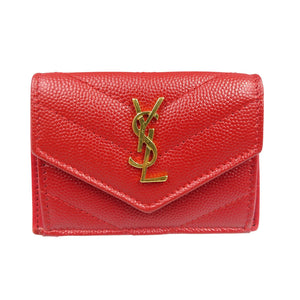 未使用 サンローランパリ タイニーウォレット 505118 レザー ゴールド金具 レッド 赤 三つ折り財布 0474【中古】SAINT LAURENT PARIS