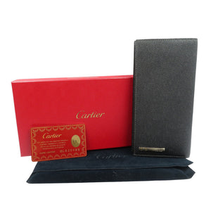 美品 カルティエ サントス レザー シルバー金具 ブラック 黒 二つ折り長財布 0482【中古】Cartier