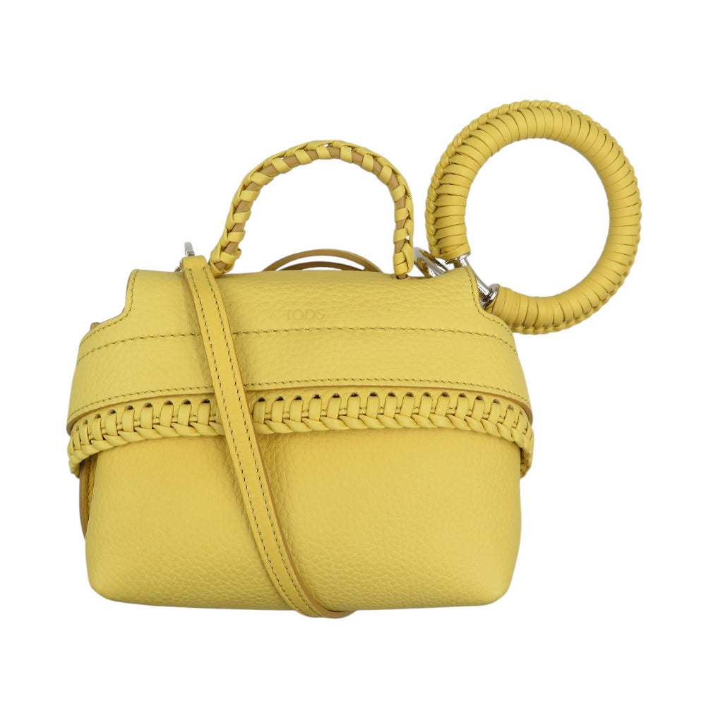 新品同様 トッズ ウェーブ レザー シルバー金具 イエロー 2WAY ショルダーバッグ ハンドバッグ 0498【中古】TOD'S