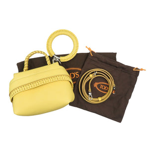 新品同様 トッズ ウェーブ レザー シルバー金具 イエロー 2WAY ショルダーバッグ ハンドバッグ 0498【中古】TOD'S