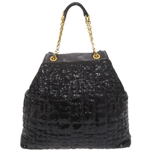 新品同様 ドルチェアンドガッバーナ スパンコール レザー ブラック チェーントートバッグ 黒 0499【中古】DOLCE&GABBANA