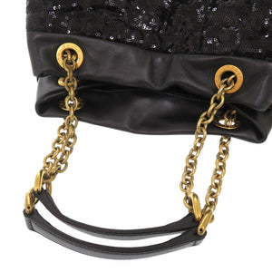 新品同様 ドルチェアンドガッバーナ スパンコール レザー ブラック チェーントートバッグ 黒 0499【中古】DOLCE&GABBANA