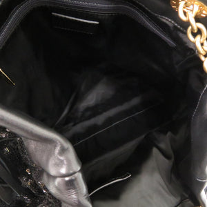 新品同様 ドルチェアンドガッバーナ スパンコール レザー ブラック チェーントートバッグ 黒 0499【中古】DOLCE&GABBANA