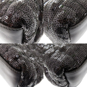 新品同様 ドルチェアンドガッバーナ スパンコール レザー ブラック チェーントートバッグ 黒 0499【中古】DOLCE&GABBANA