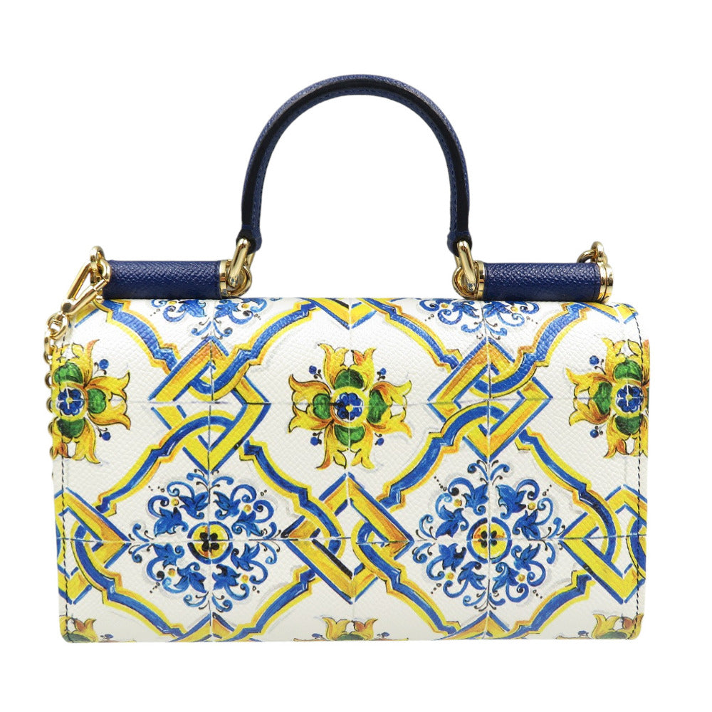 新品同様 ドルチェアンドガッバーナ シシリーウォレット マヨルカ柄 レザー PVC ゴールド金具 ホワイト ブルー イエロー チェーンウォレット 長財布 0500【中古】DOLCE&GABBANA