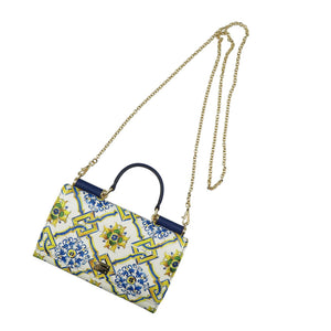 新品同様 ドルチェアンドガッバーナ シシリーウォレット マヨルカ柄 レザー PVC ゴールド金具 ホワイト ブルー イエロー チェーンウォレット 長財布 0500【中古】DOLCE&GABBANA