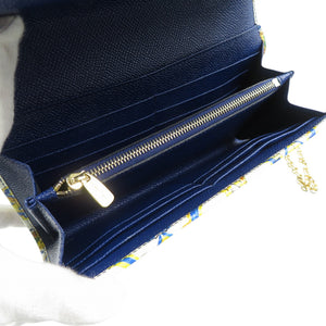 新品同様 ドルチェアンドガッバーナ シシリーウォレット マヨルカ柄 レザー PVC ゴールド金具 ホワイト ブルー イエロー チェーンウォレット 長財布 0500【中古】DOLCE&GABBANA