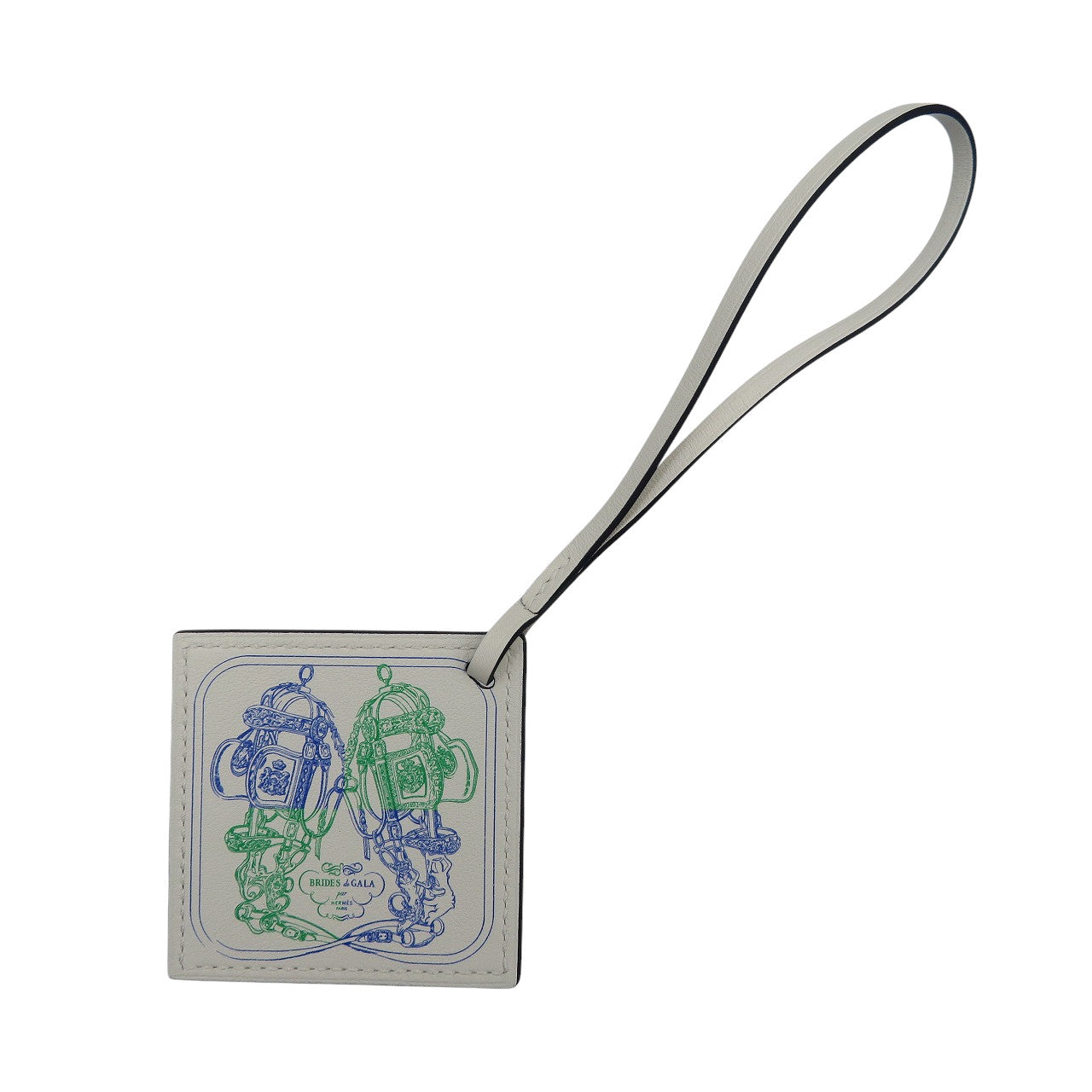 未使用 エルメス カレナノ BRIDES de GALA ヴォースイフト ブルーロイヤル バンブー ホワイト 白 バッグチャーム 0513【中古】HERMES