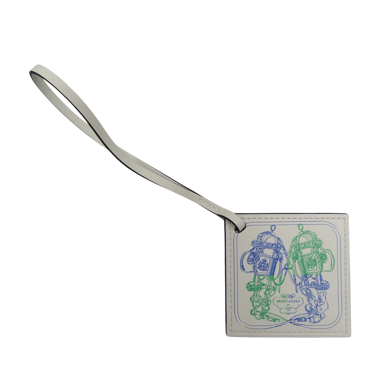 未使用 エルメス カレナノ BRIDES de GALA ヴォースイフト ブルーロイヤル バンブー ホワイト 白 バッグチャーム 0513【中古】HERMES