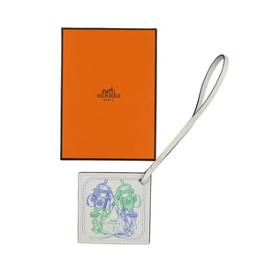 未使用 エルメス カレナノ BRIDES de GALA ヴォースイフト ブルーロイヤル バンブー ホワイト 白 バッグチャーム 0513【中古】HERMES