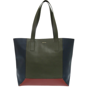 美品 ポールスミス コントラストカラーブロック レザー グリーン トートバッグ 緑 0549【中古】Paul Smith