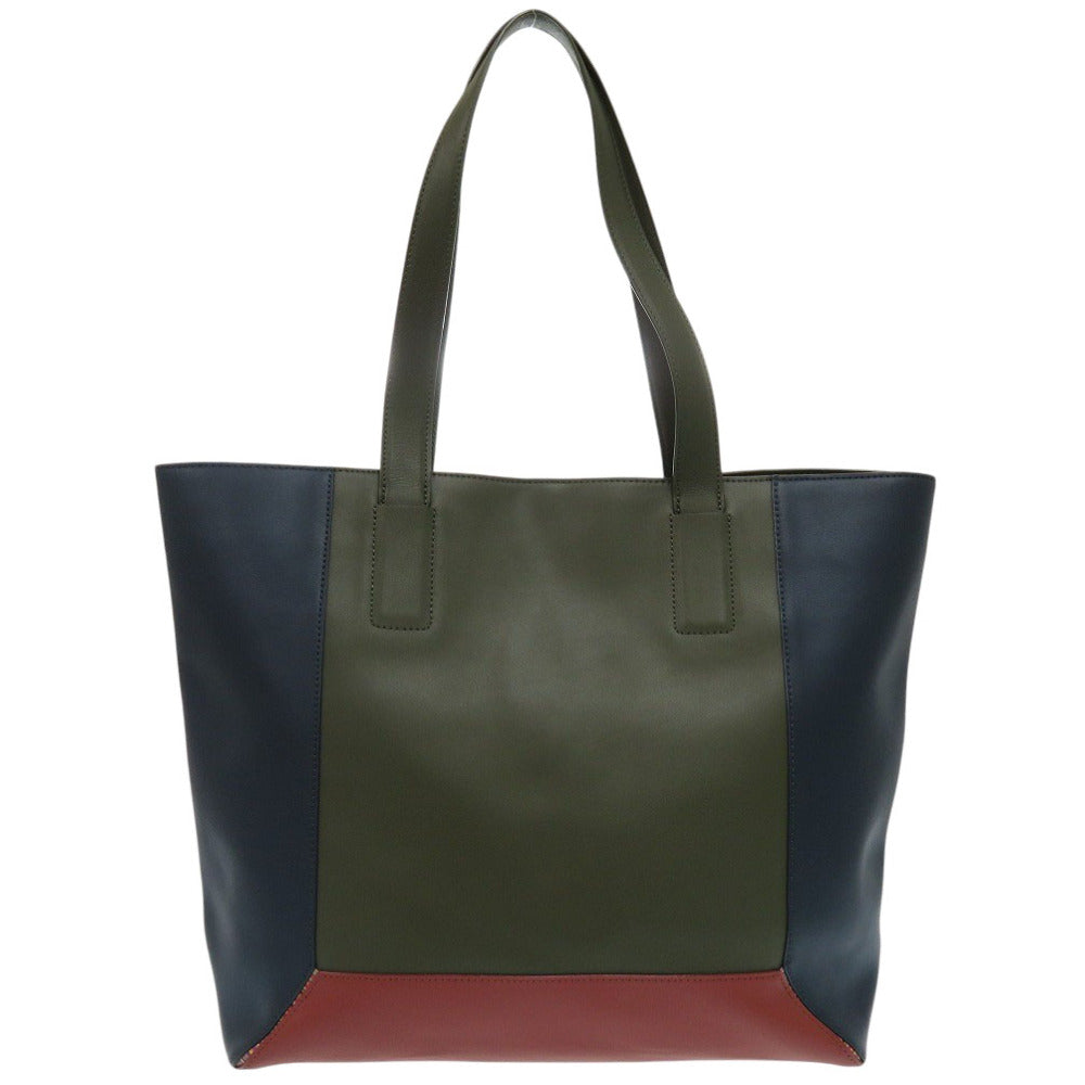美品 ポールスミス コントラストカラーブロック レザー グリーン トートバッグ 緑 0549【中古】Paul Smith