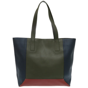 美品 ポールスミス コントラストカラーブロック レザー グリーン トートバッグ 緑 0549【中古】Paul Smith